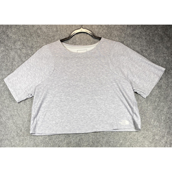 The North Face Shirt Womens Large Gray Cropped Short Sleeve Mesh Lined Athletic - Picture 1 of 8